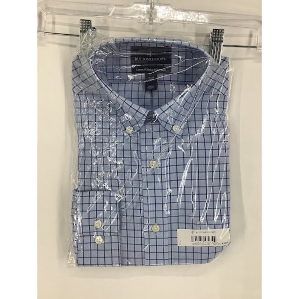 NWT Buttoned Down Blue Plaid Classic Long Sleeve Button Down Shirt Mens Size 15